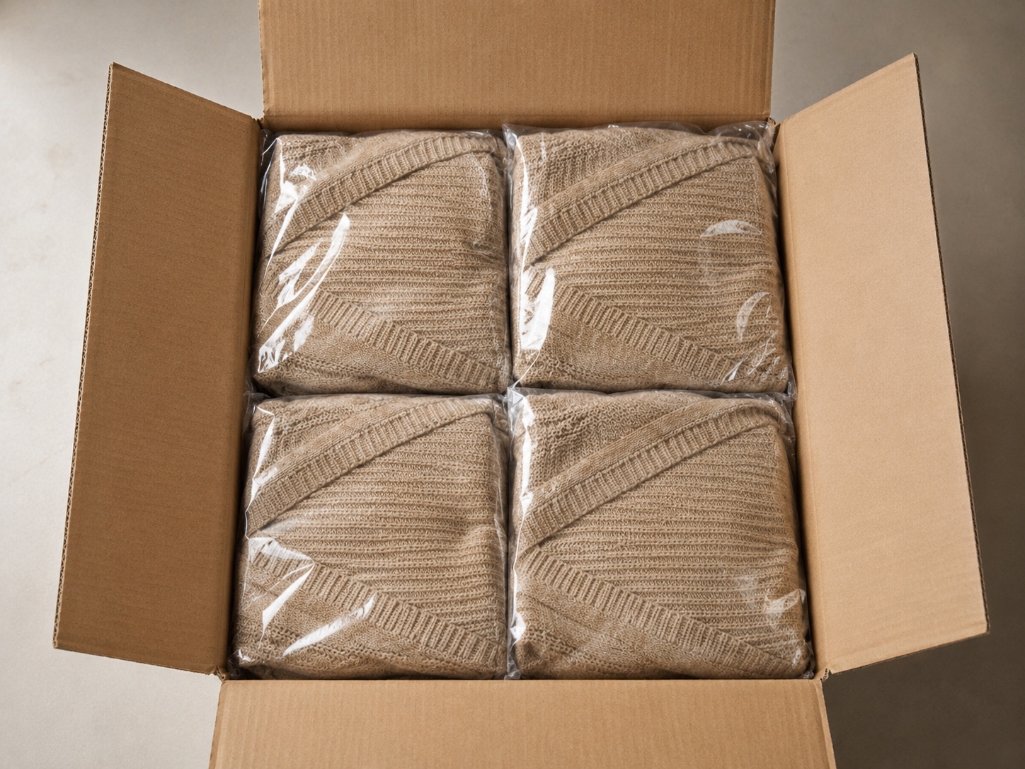 Packed knit units in carton