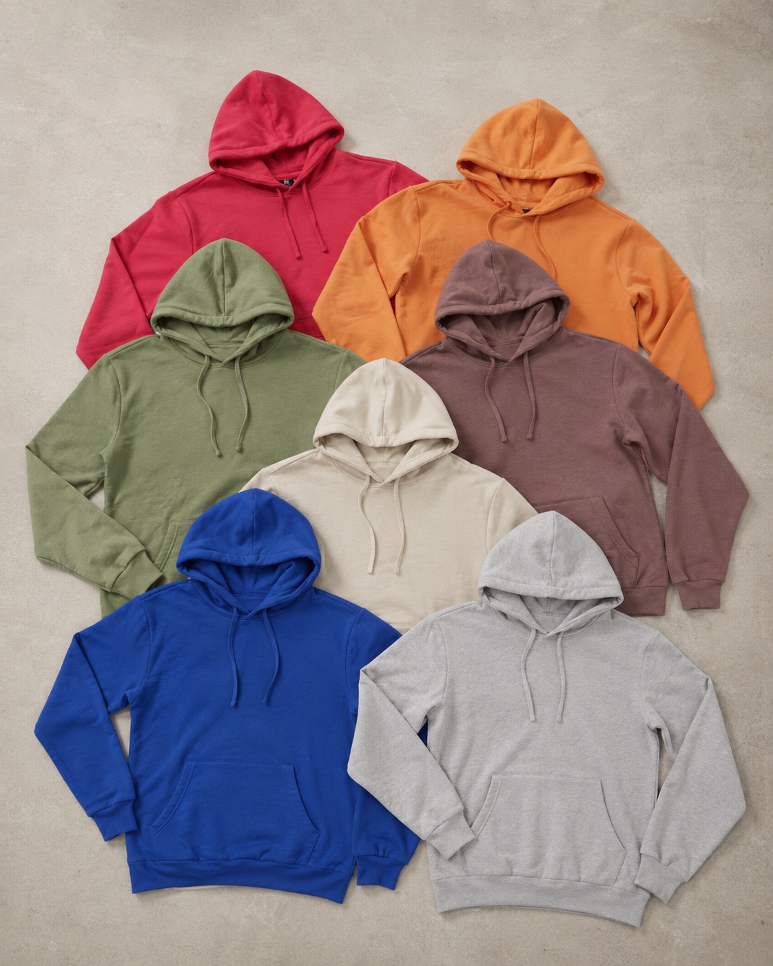 Fleece hoodie color assortment